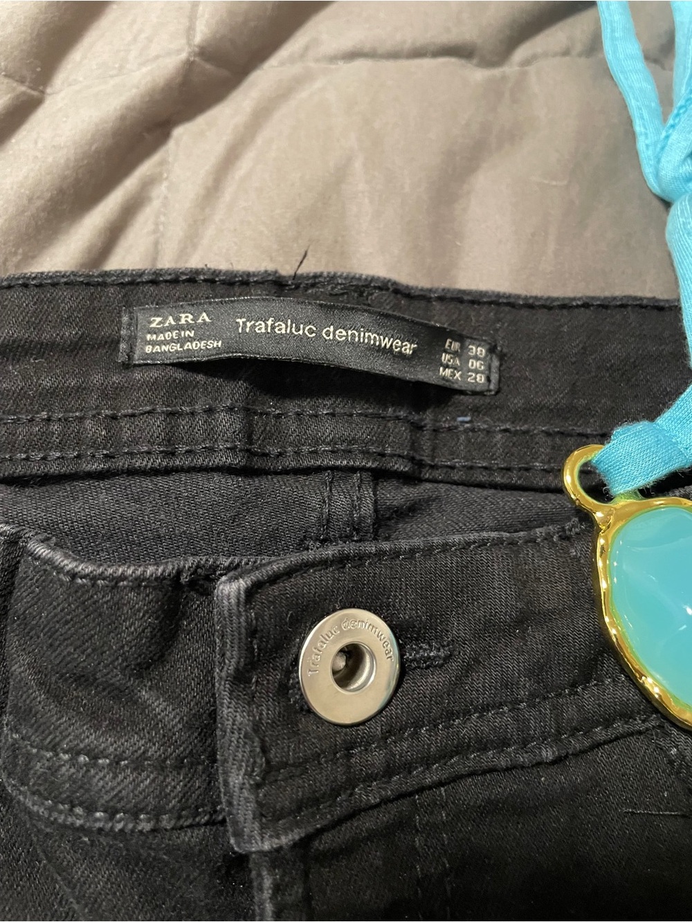 Zara black denim jeans size 6/Boston Proper Turquoise Halter top w/Gems Womens M - Picture 4 of 9